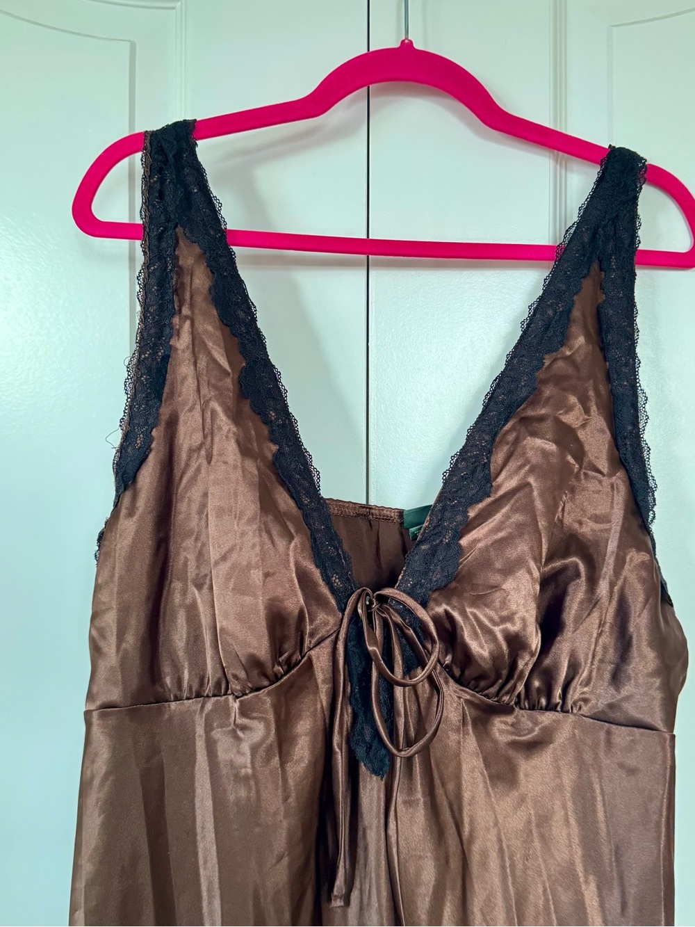 NWT wild fable Brown Satin Slip with Black Lace Trim